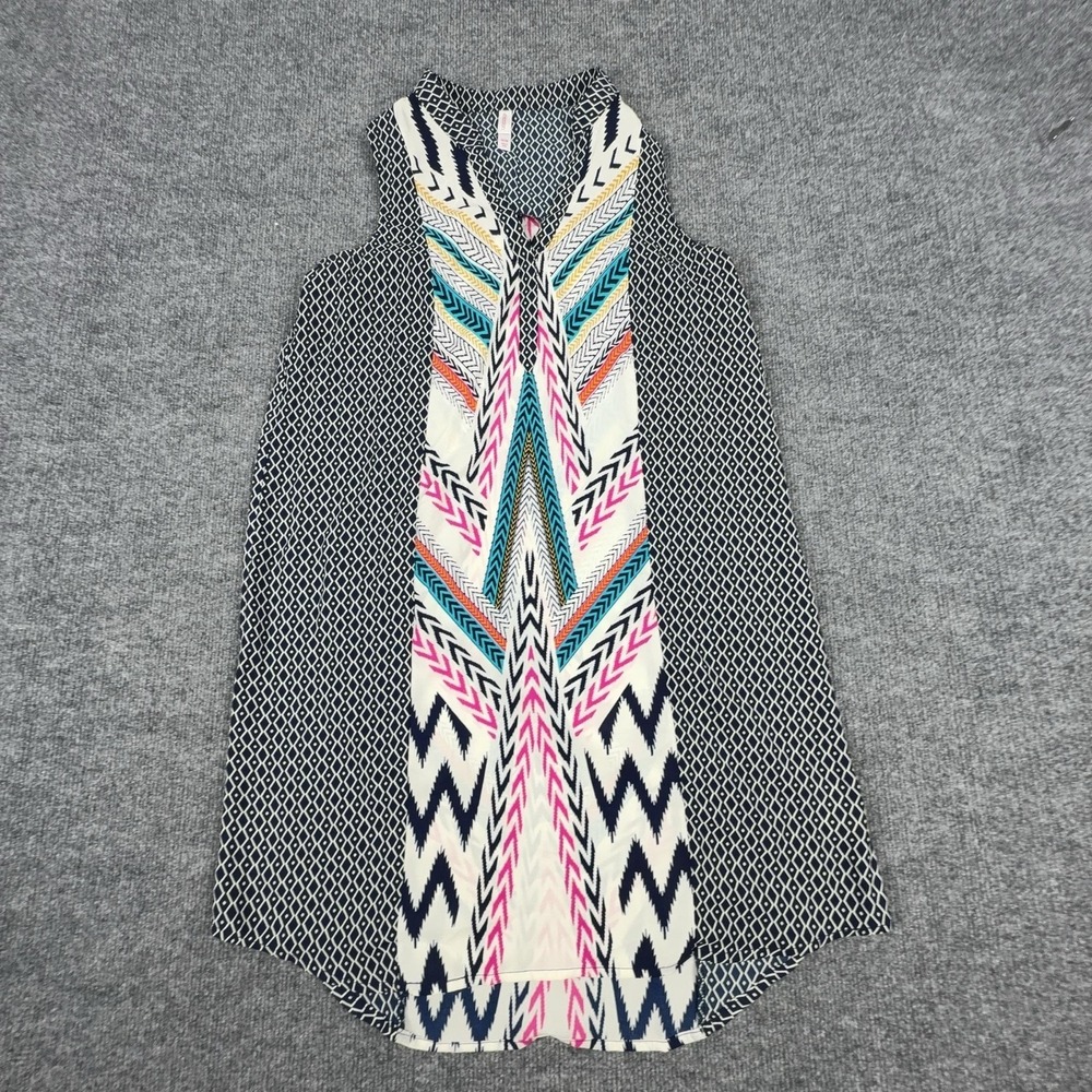 Xhilaration Dress Womens Medium Multicolor Chevron Sleeveless Collared Boho